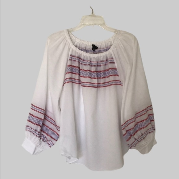 NWT Ann Taylor Embroidered Balloon Sleeve Blouse Long Sleeve Size L - Picture 6 of 7